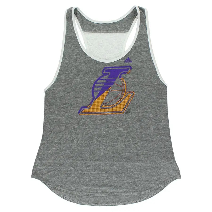 Adidas Women's XL Los Angeles Lakers Energized Gym Tank Top Gray/White/Purple Breathable Knitted Fabric with Custom Logo