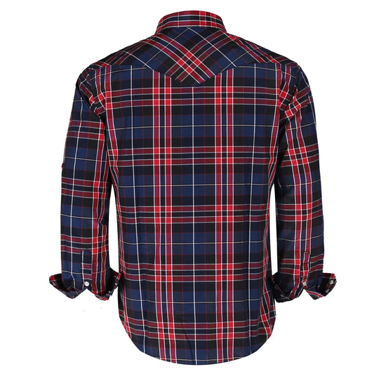 Men's Western Pearl Snap Button up Casual Cowboy Long Sleeve Two Pockets Work Plaid Shirts