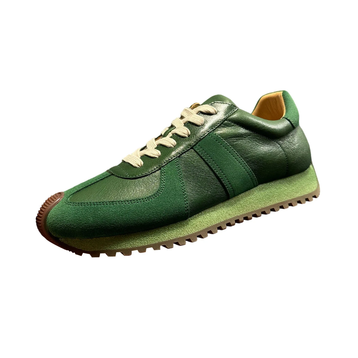 QHCCID Green Leather Sneakers Low Heel Rubber Outsole Casual Men's Chunky Shoes