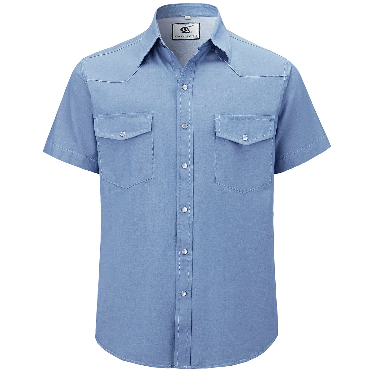 Mens Denim Western Cowboy Causal Pearl Snap Button up Short Sleeve Regular Fit Shirts