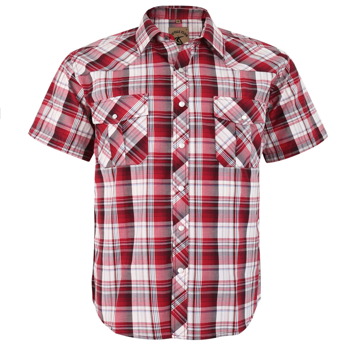 Men Pearl Snap Short Sleeve Western Cowboy Shirt Plaid Pattern with Buttons Two Front Pockets