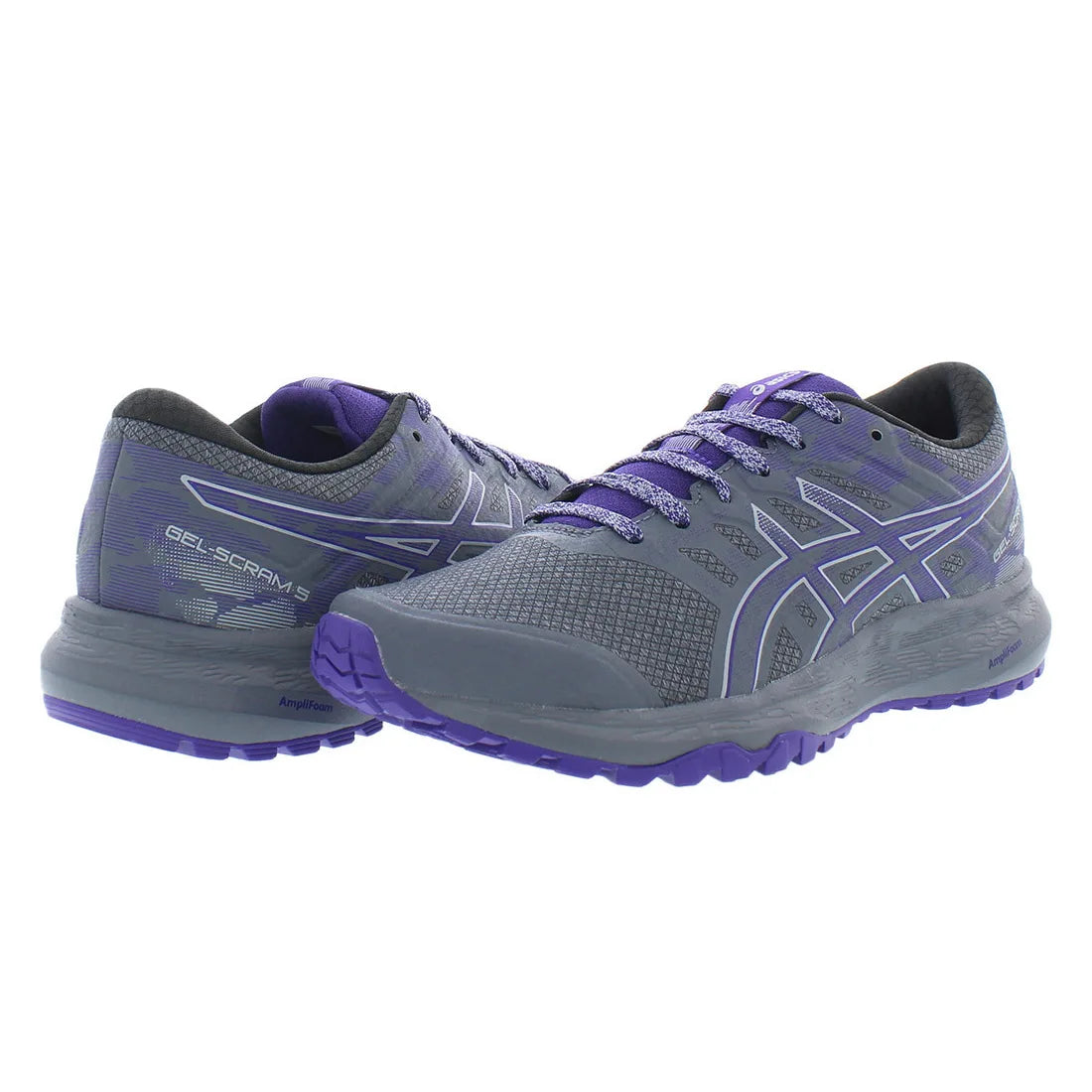 For Gel-Scram 5 Women's Tennis Shoes Breathable Mesh Upper AmpliFoam Midsole Rubber Outsole Grey/Purple Running Shoes