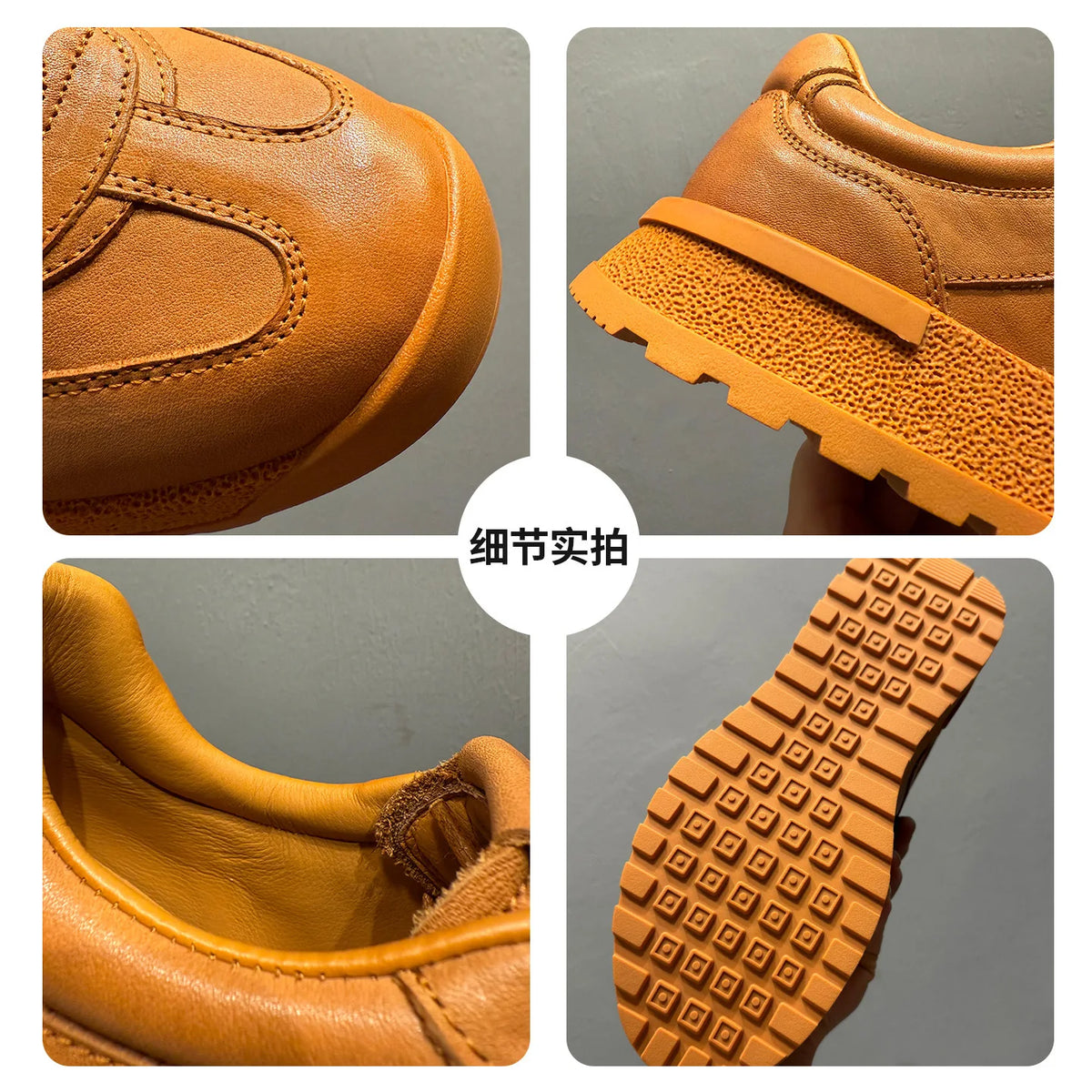 Retro Genuine Leather Platform Sneakers Brown Low Heel Casual Shoes For Men Solid Color Lace Up Chunky Sole Adhesive