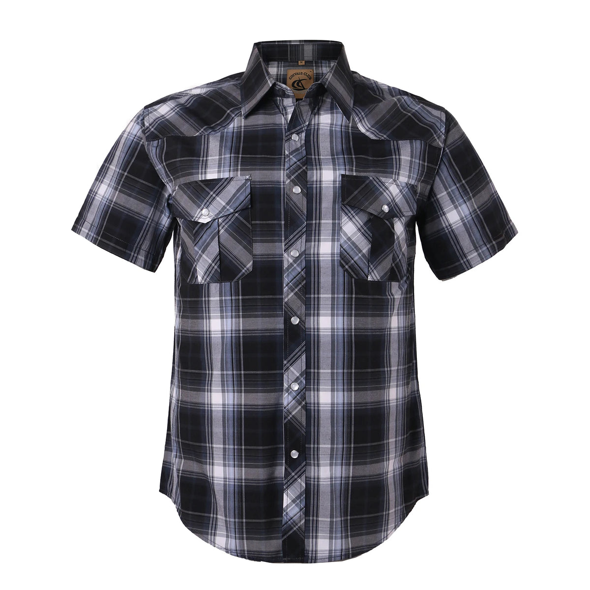 Men Pearl Snap Short Sleeve Western Cowboy Shirt Plaid Pattern with Buttons Two Front Pockets