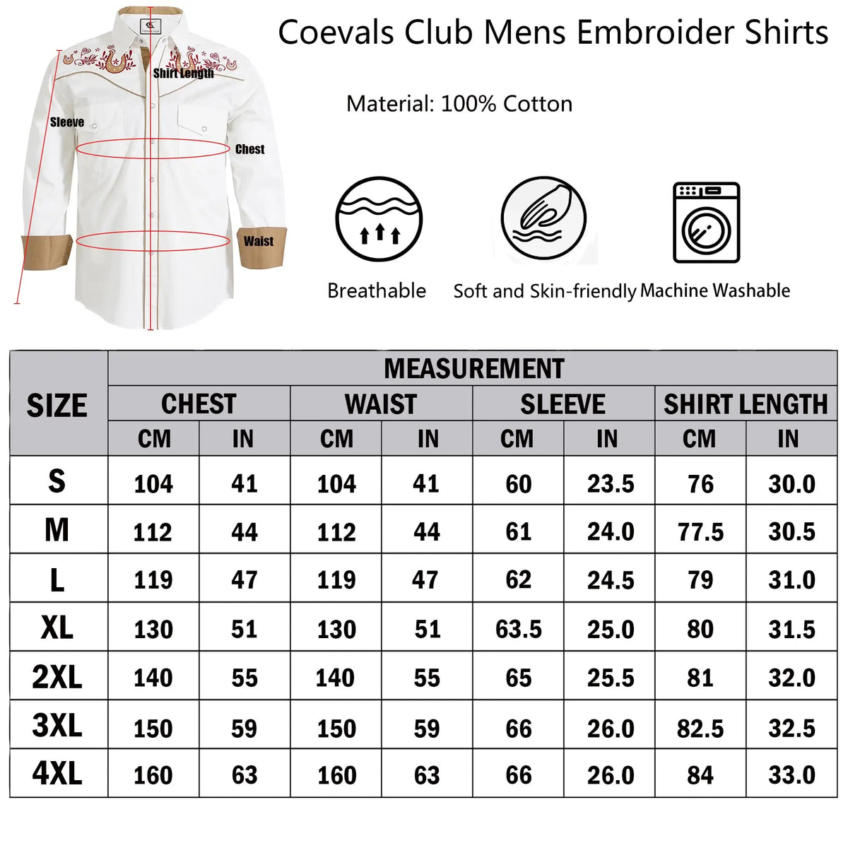 Men's Embroidered Western Cowboy Shirt Long Sleeve Regular Fit Casual Button Down Shirts with Pockets