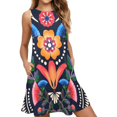USA Stock Manufacturer 220g Sleeveless A-Line Pocket Dress Casual Summer Breathable Washable Natural Waist Daywear