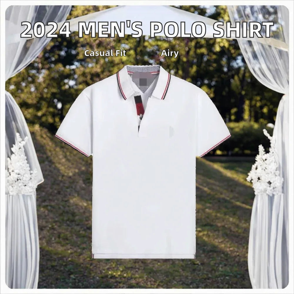Men's High-End Casual Cotton Short Sleeve for Polo Shirt Solid White 3D Design Button Closure Sizes XXL to 6XL Woven Fabric