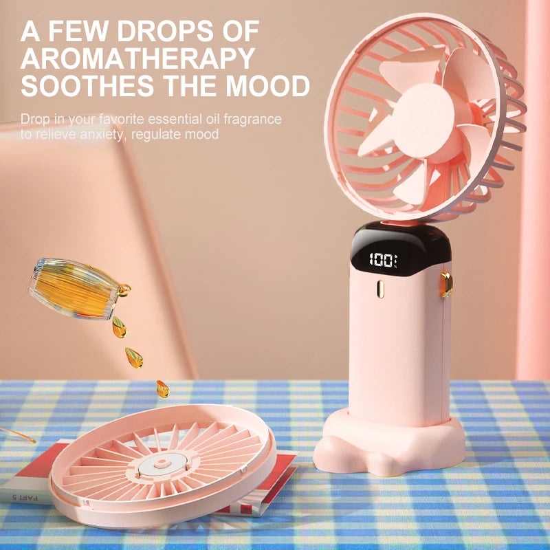 Mini Portable Fan Cute Design 3 Speed Personal Handheld fan and Desktop with Base Lightweight USB Rechargeable for Travel