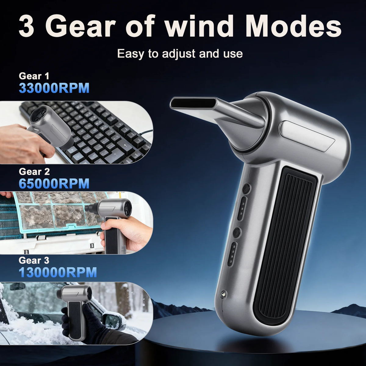 Turbo Jet Fan Blower Violent Fan Compressed Air Duster Car Vacuum Cleaner for Car Home Home 52m/s Wind Speed 2000mah*2 Battery