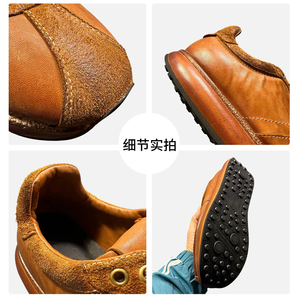 Retro Horsehide Leather Sneakers Men Lace Casual Sports Thick Sole Low Heel Daily Wear Elephant Gray Brown Black Leather
