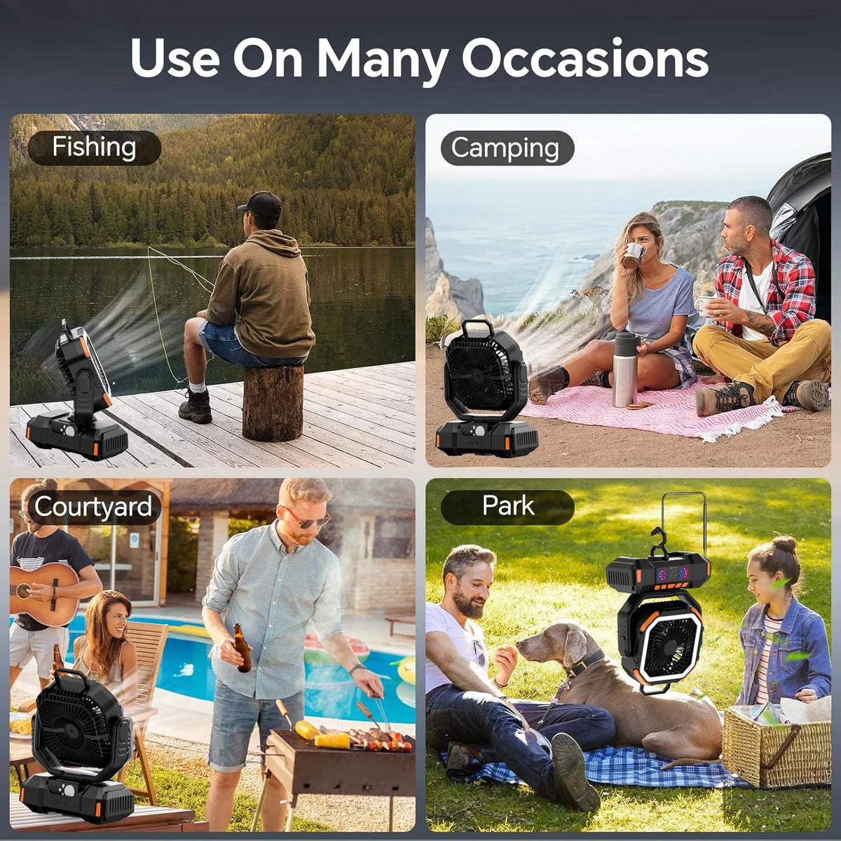 F22S 40000mAh Ventilateur Big Battery Double Motor USB Portable Camping Fan Rechargeable with Power Bank Night Light for Tent