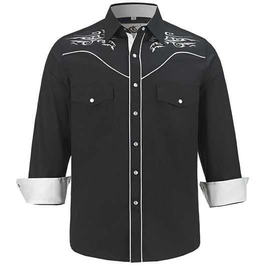 Men's Embroidered Western Cowboy Shirt Long Sleeve Regular Fit Casual Button Down Shirts with Pockets