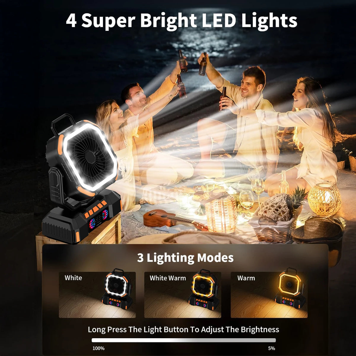 F22S 40000mAh Ventilateur Big Battery Double Motor USB Portable Camping Fan Rechargeable with Power Bank Night Light for Tent