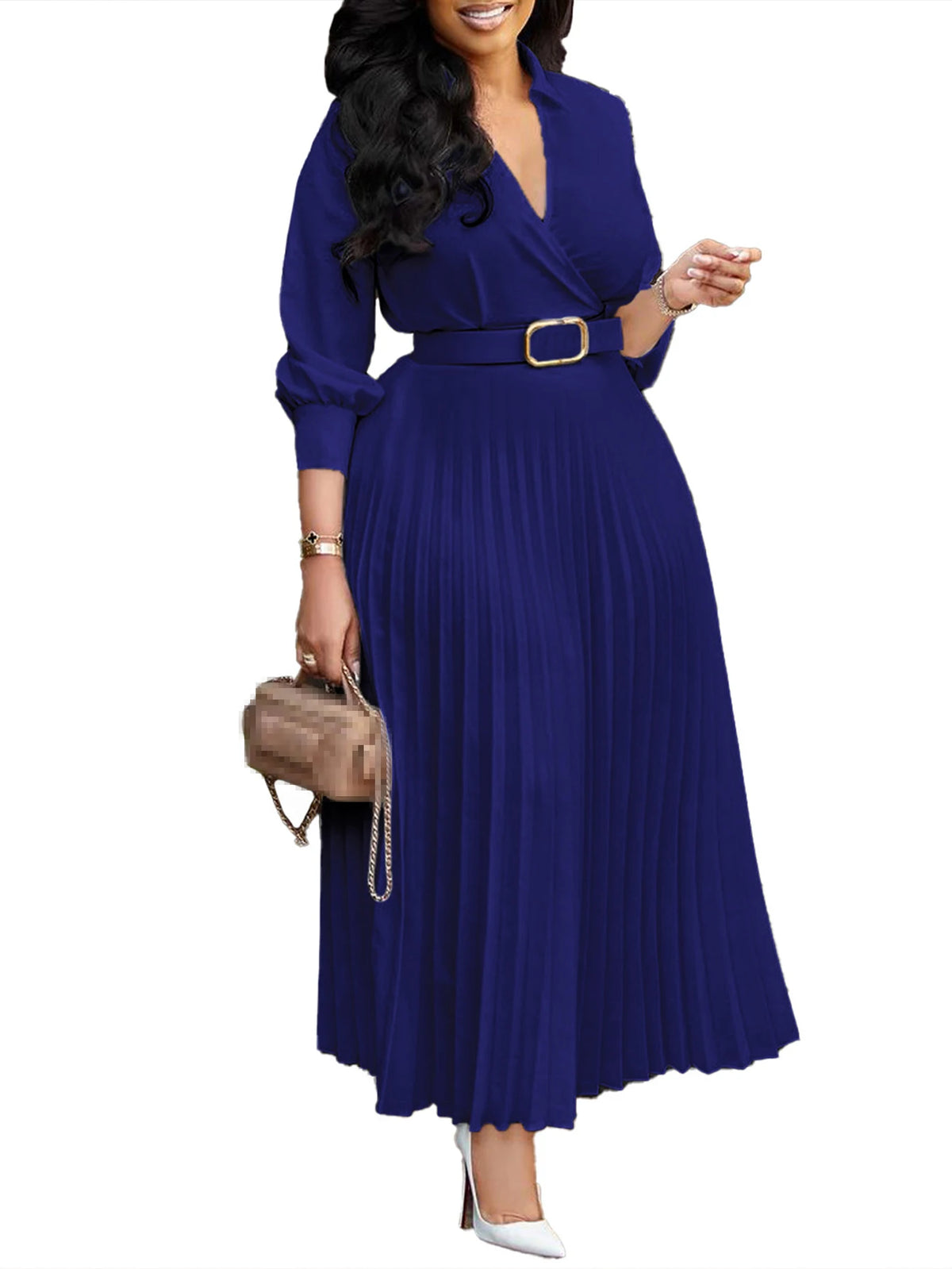 2026 Trendy Spring Dresses Women Lady Elegant Long Sleeve V-neck Pleated Office Dress Elegant Casual Dresses With Belt