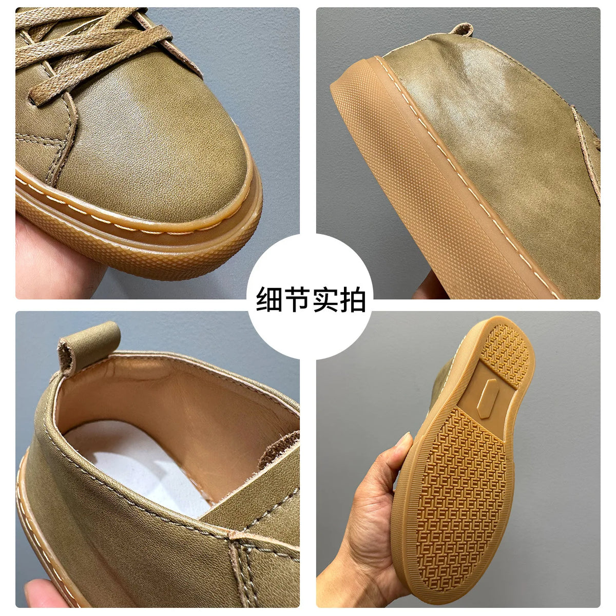 Genuine Leather High-Top Round Toe Durable Lightweight Breathable Warm Casual Sneakers Men Solid Color Autumn Winter 2025