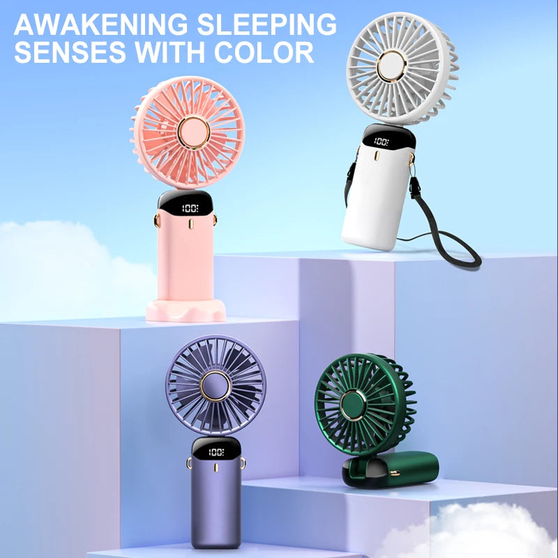 Mini Portable Fan Cute Design 3 Speed Personal Handheld fan and Desktop with Base Lightweight USB Rechargeable for Travel