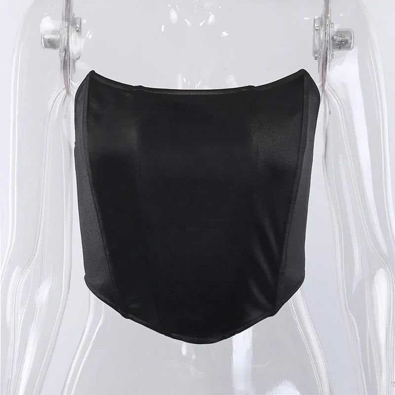 Sleeveless Off Shoulder Fashion Sexy Corset Crop Tops Vest Female Underwear Backless Bustier Top Solid