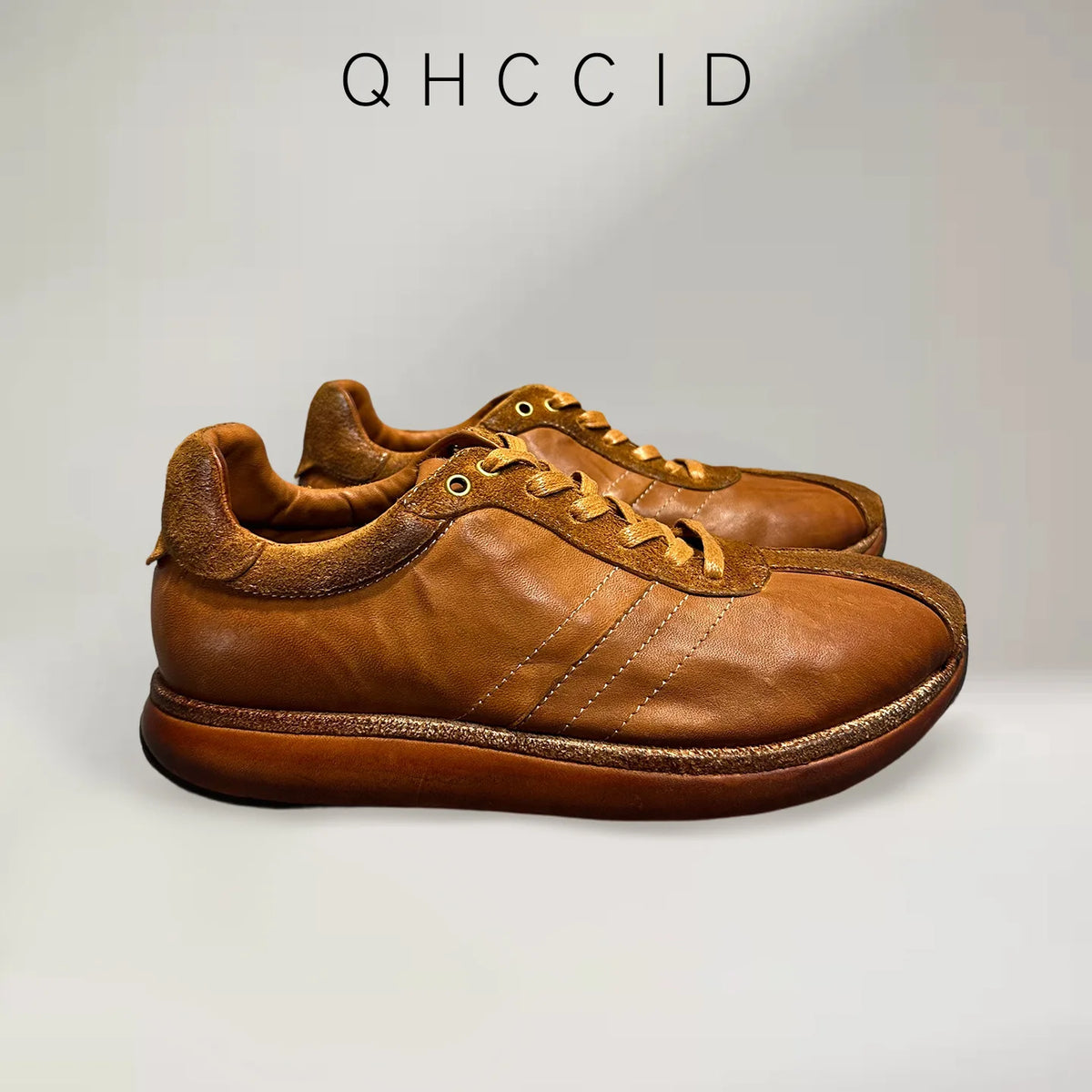 Retro Horsehide Leather Sneakers Men Lace Casual Sports Thick Sole Low Heel Daily Wear Elephant Gray Brown Black Leather