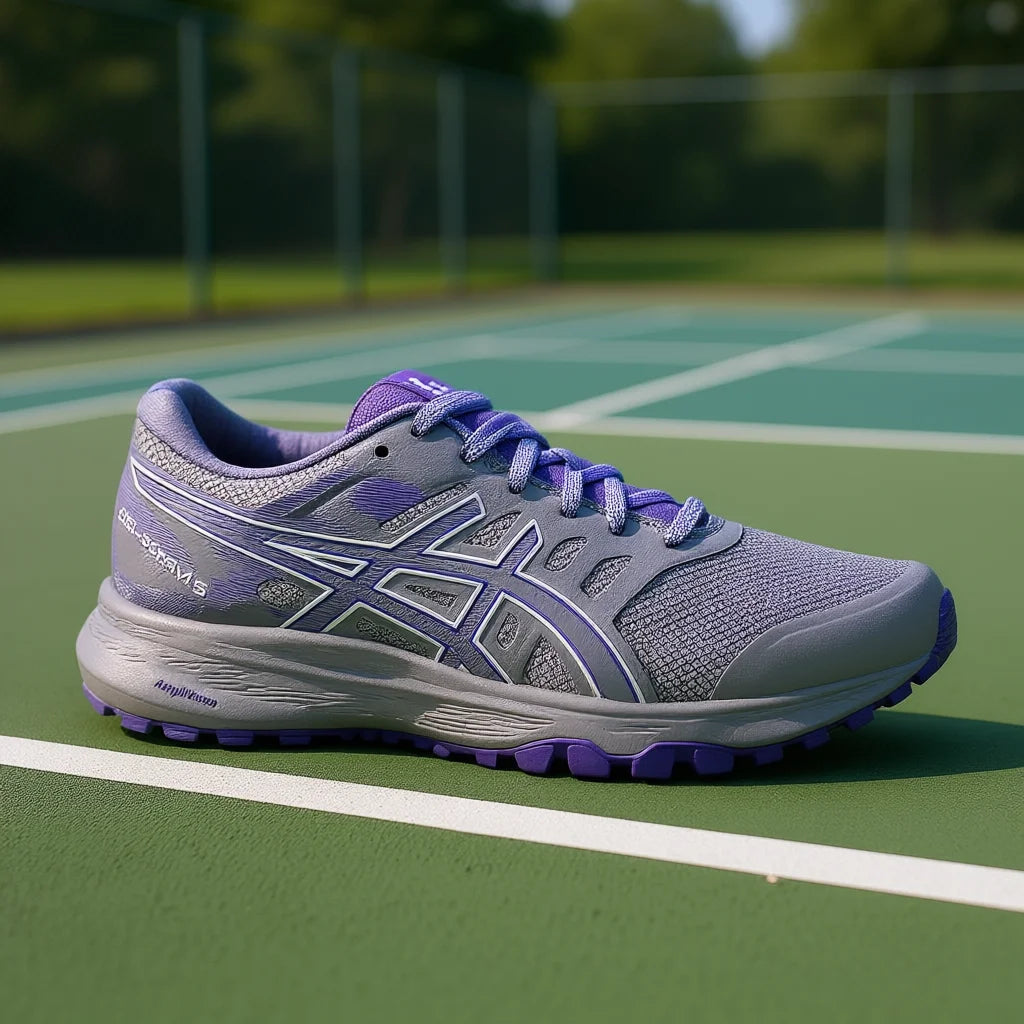 For Gel-Scram 5 Women's Tennis Shoes Breathable Mesh Upper AmpliFoam Midsole Rubber Outsole Grey/Purple Running Shoes