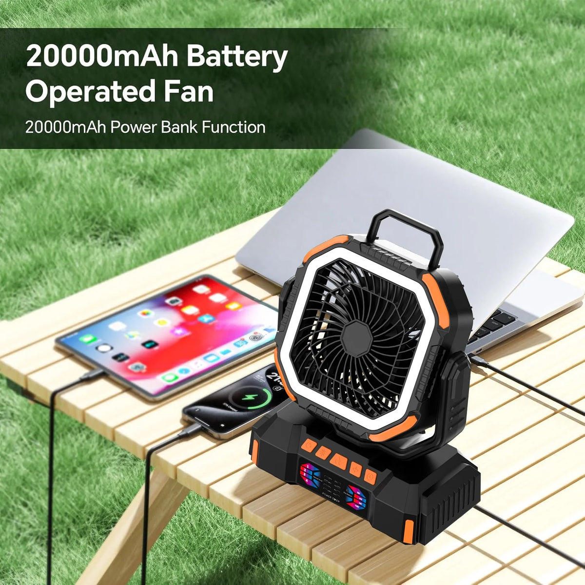 F22S 40000mAh Ventilateur Big Battery Double Motor USB Portable Camping Fan Rechargeable with Power Bank Night Light for Tent