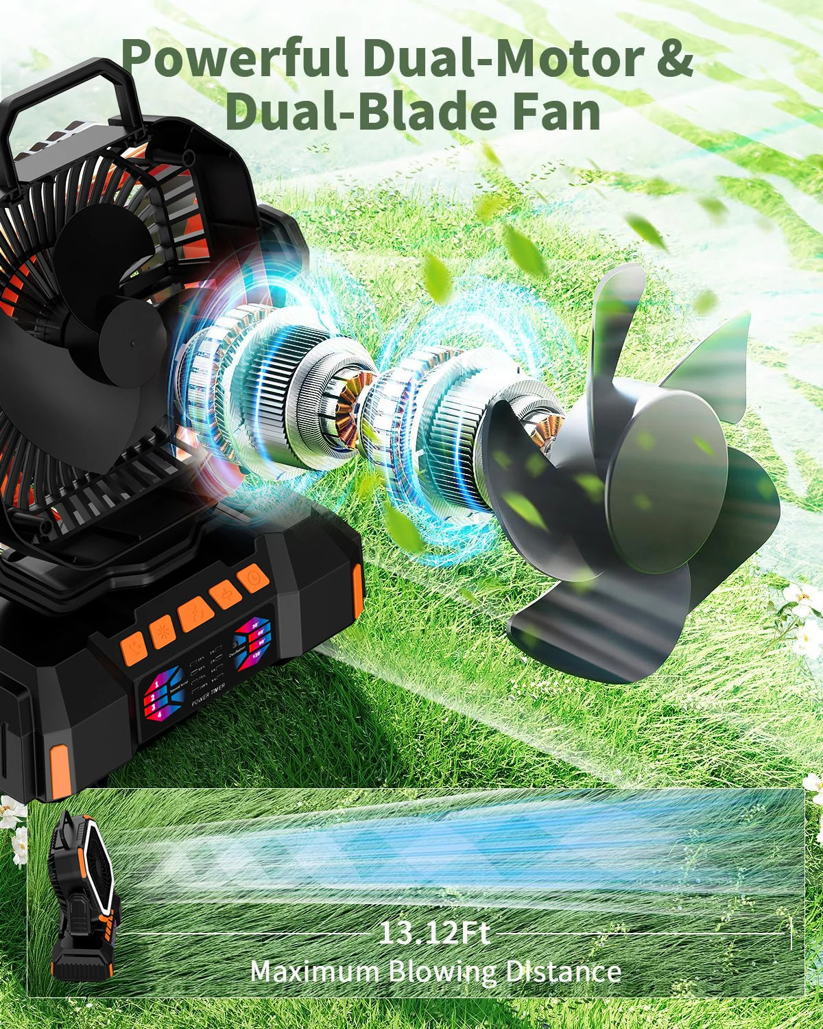 F22S 40000mAh Ventilateur Big Battery Double Motor USB Portable Camping Fan Rechargeable with Power Bank Night Light for Tent