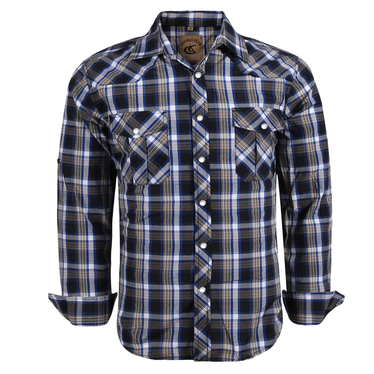 Men's Western Cowboy Long Sleeve Pearl Snap Casual Plaid Work Shirts