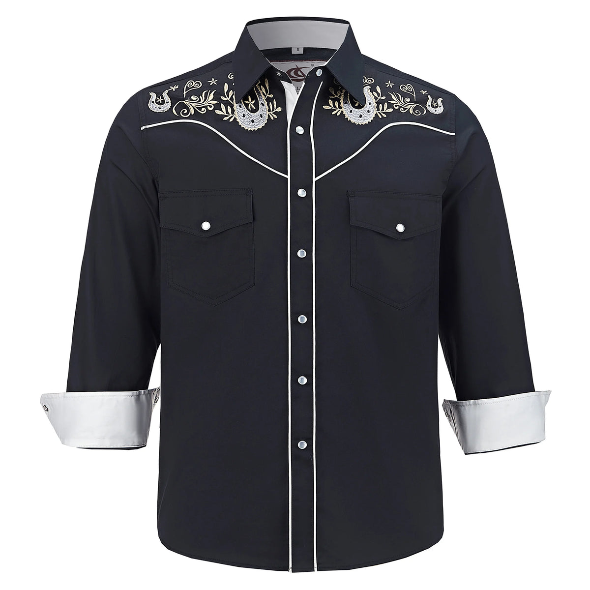 Men's Embroidered Western Cowboy Shirt Long Sleeve Regular Fit Casual Button Down Shirts with Pockets
