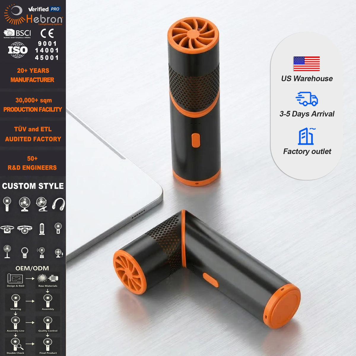 WindBillion Electric Rechargeable Mini Fan, Portable Turbo 3-Speed USB Fan for Home & Car Use