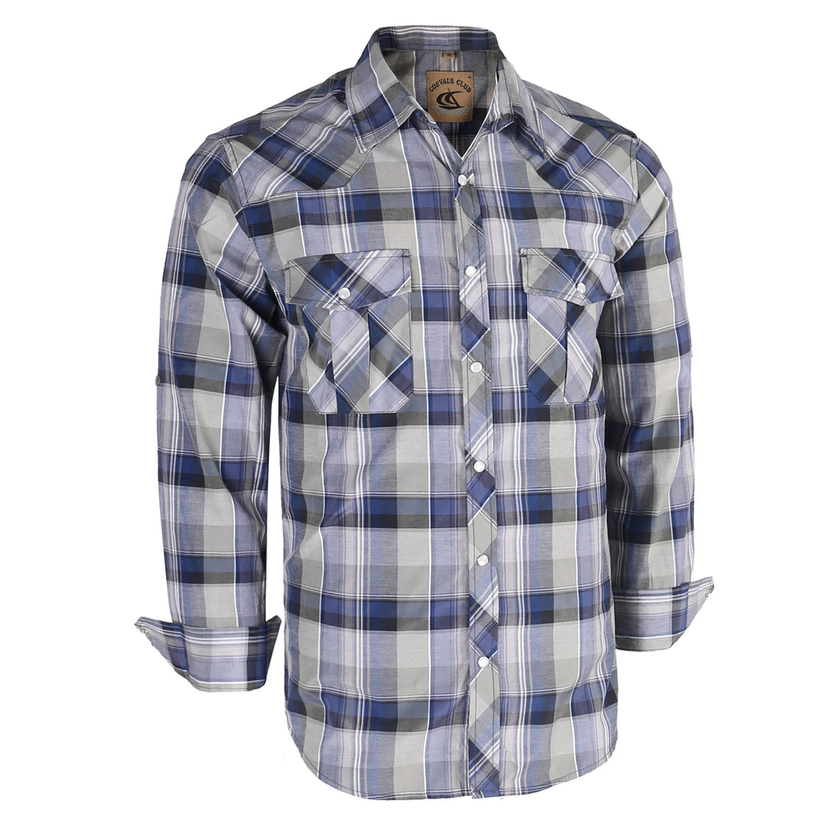 Men's Western Pearl Snap Button up Casual Cowboy Long Sleeve Two Pockets Work Plaid Shirts