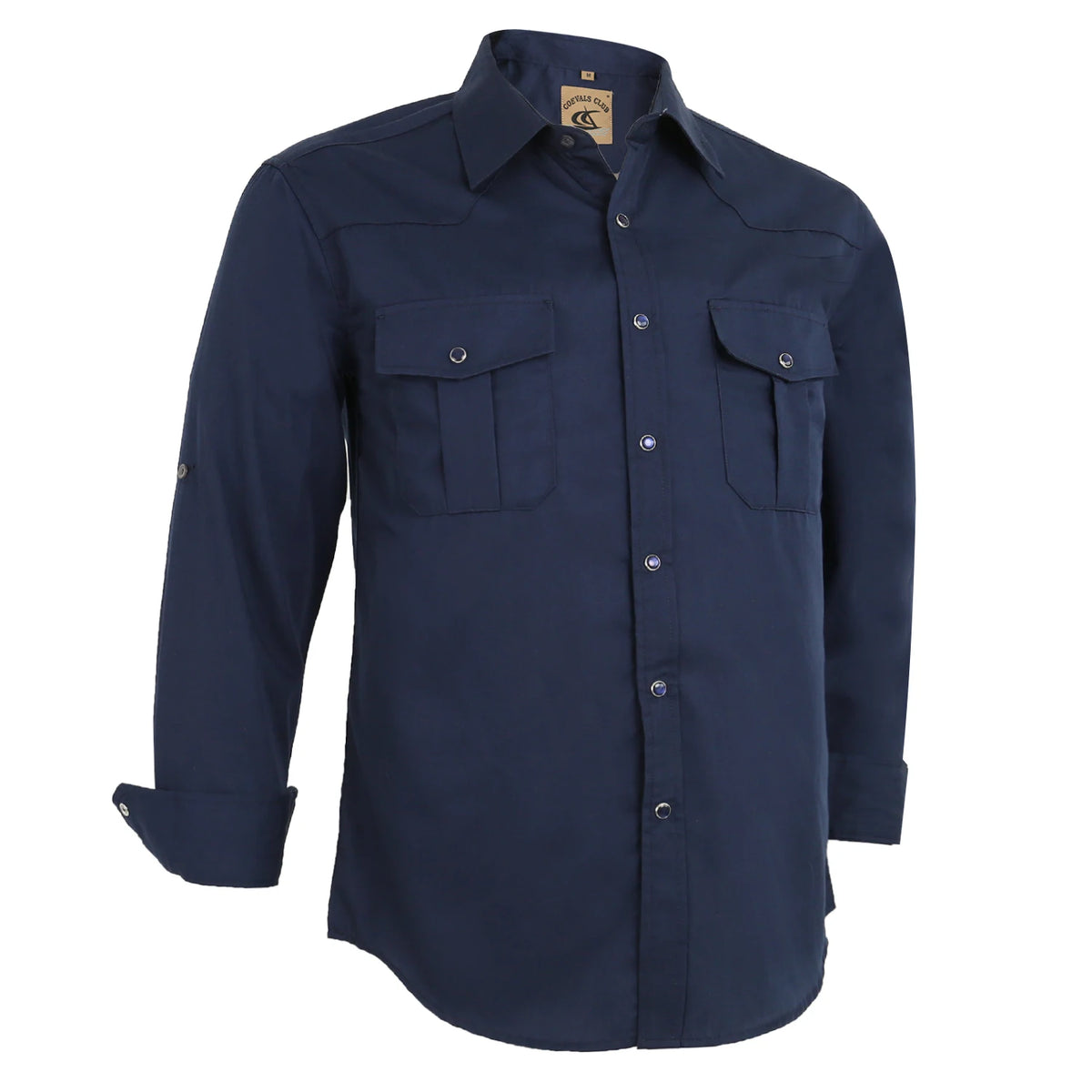 Men's Western Cowboy Long Sleeve Pearl Snap Button up Casual Work Solid Shirts
