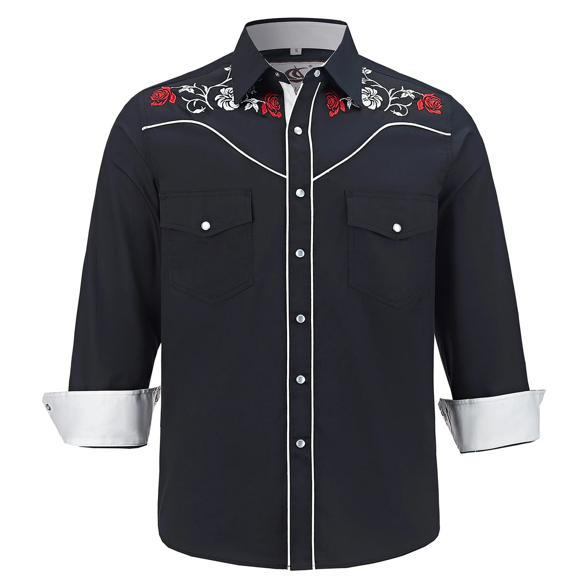 Men's Embroidered Western Cowboy Shirt Long Sleeve Regular Fit Casual Button Down Shirts with Pockets
