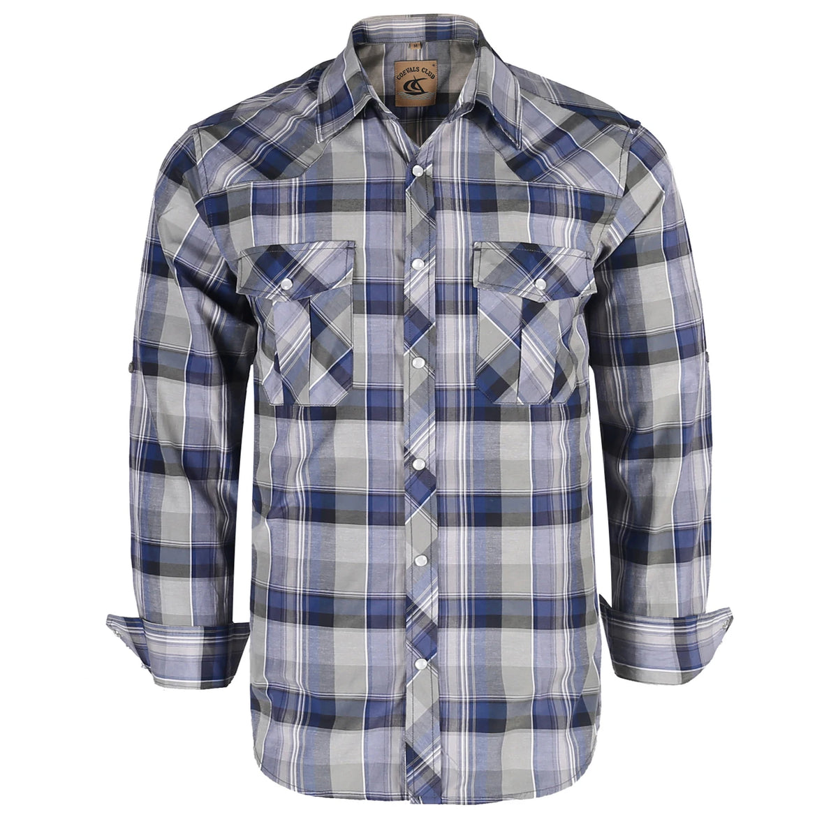 Men's Western Cowboy Long Sleeve Pearl Snap Casual Plaid Work Shirts