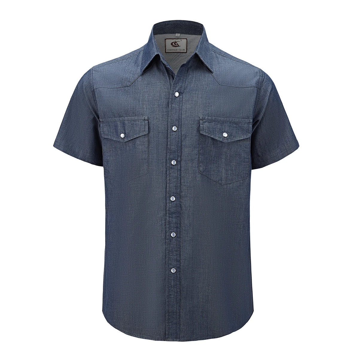 Mens Denim Western Cowboy Causal Pearl Snap Button up Short Sleeve Regular Fit Shirts