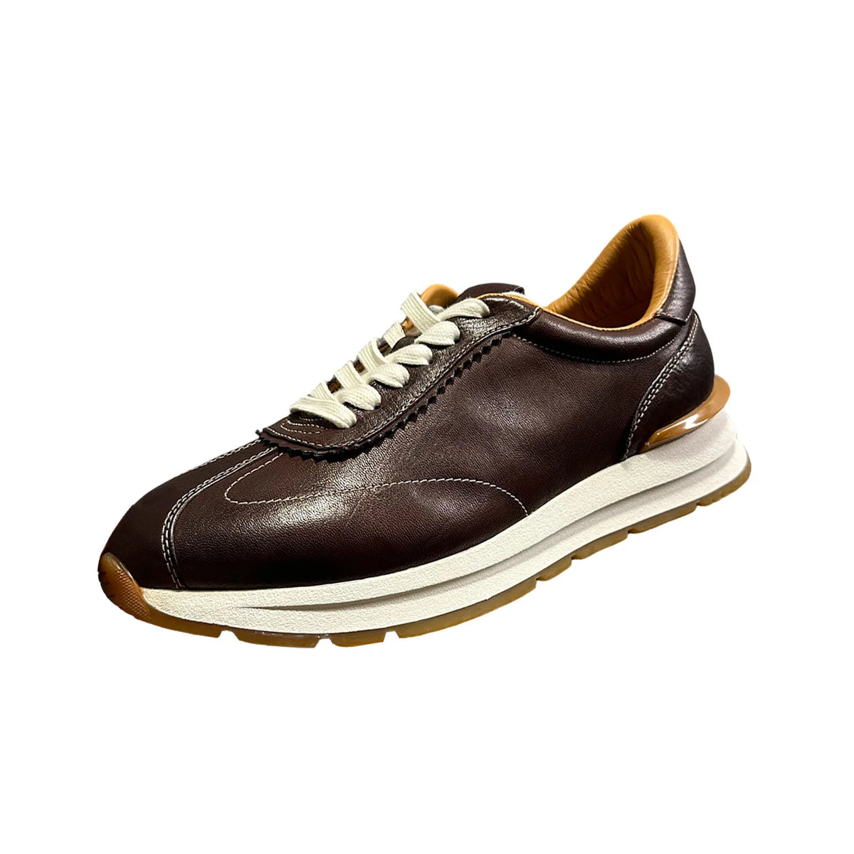 Men's Genuine Leather Casual Sneakers Dark Brown Soft Sole Daily Wear Walking Shoes