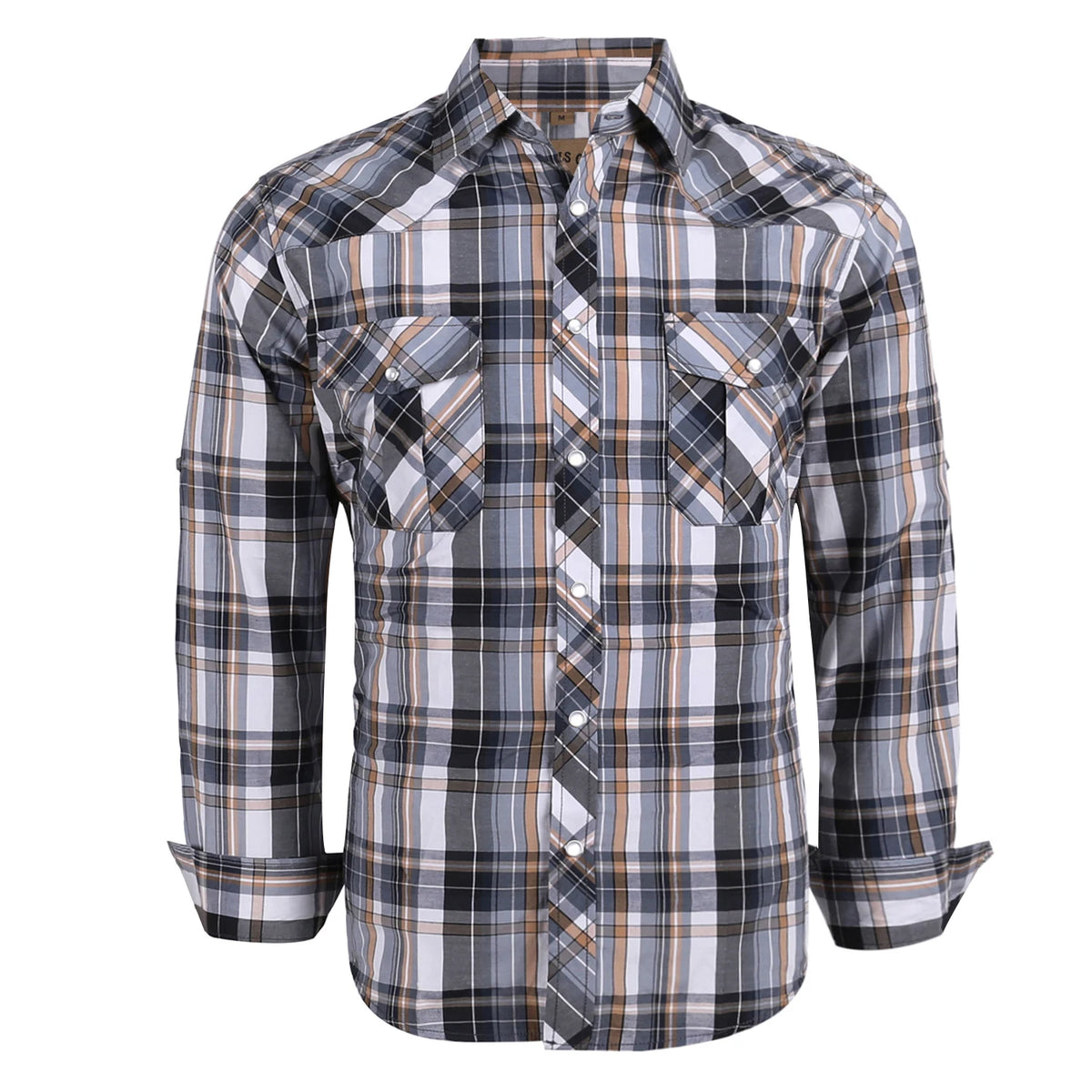 Men's Western Cowboy Long Sleeve Pearl Snap Casual Plaid Work Shirts