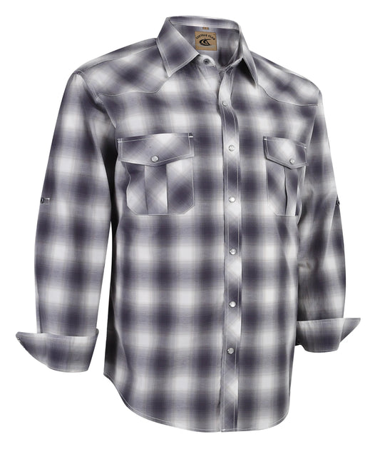 Men's Western Pearl Snap Button up Casual Cowboy Long Sleeve Two Pockets Work Plaid Shirts