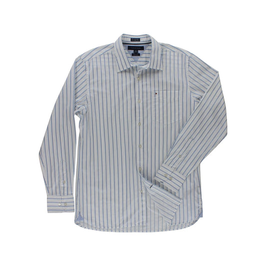 For for for Collar Striped Button-Down Mens Dress Shirts Color White/Blue | 100% Authentic Made in China
