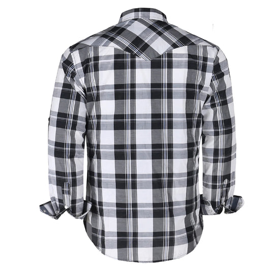 Men's Western Pearl Snap Button up Casual Cowboy Long Sleeve Two Pockets Work Plaid Shirts