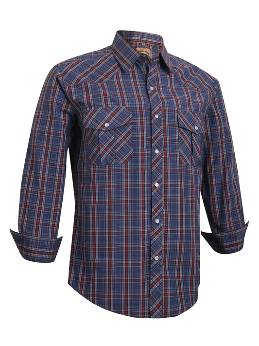 Men's Western Pearl Snap Button up Casual Cowboy Long Sleeve Two Pockets Work Plaid Shirts