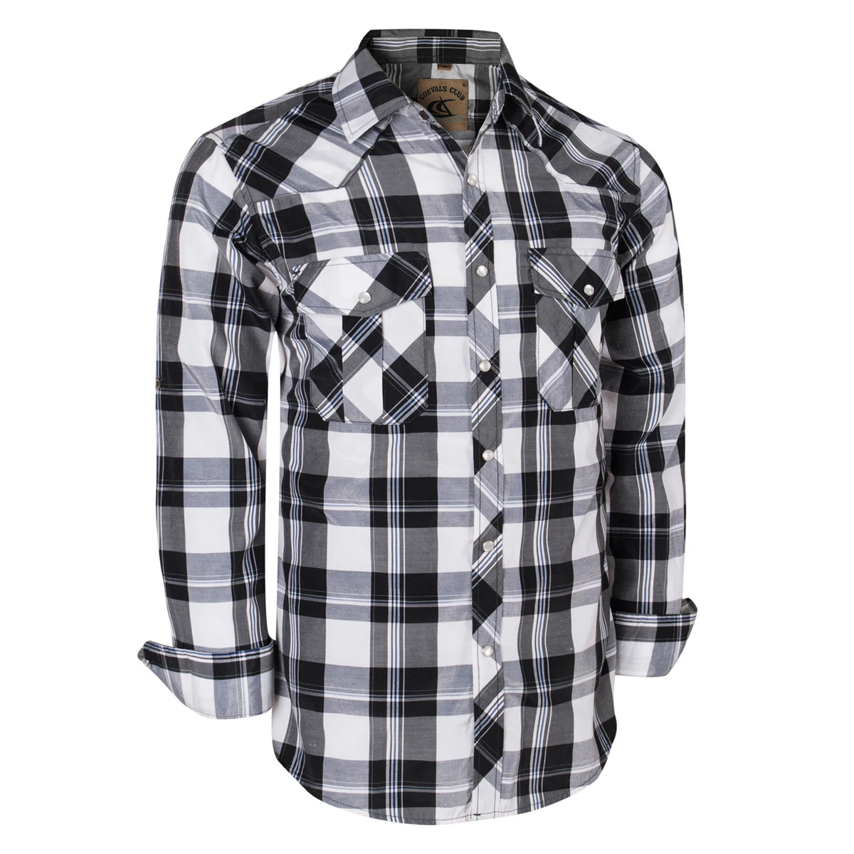 Men's Western Pearl Snap Button up Casual Cowboy Long Sleeve Two Pockets Work Plaid Shirts