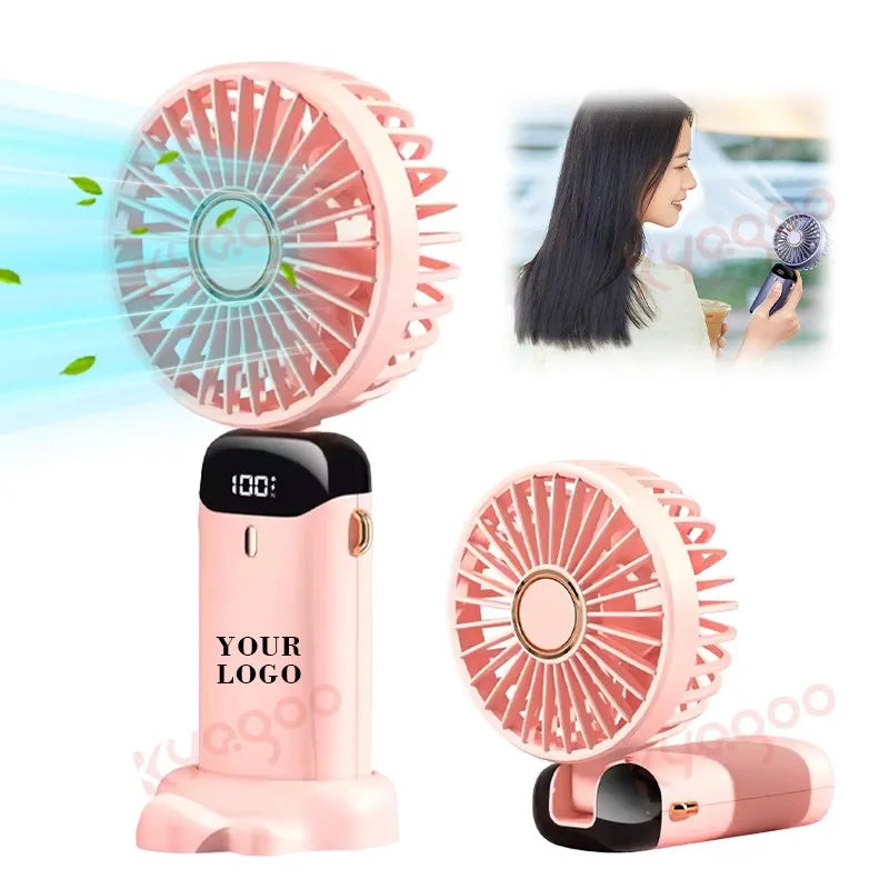 Mini Portable Fan Cute Design 3 Speed Personal Handheld fan and Desktop with Base Lightweight USB Rechargeable for Travel