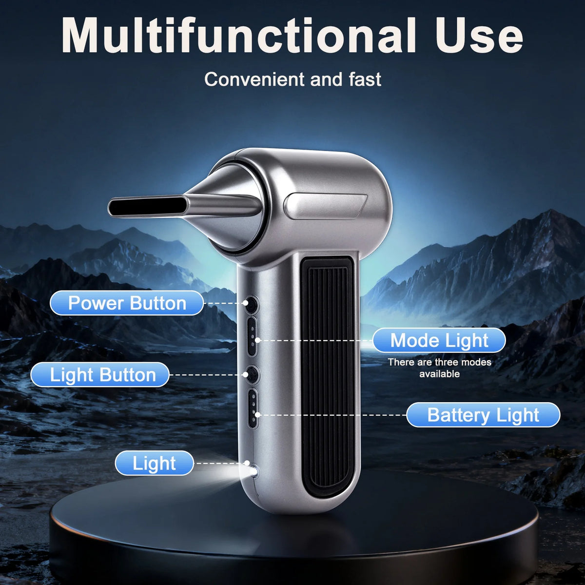 Turbo Jet Fan Blower Violent Fan Compressed Air Duster Car Vacuum Cleaner for Car Home Home 52m/s Wind Speed 2000mah*2 Battery