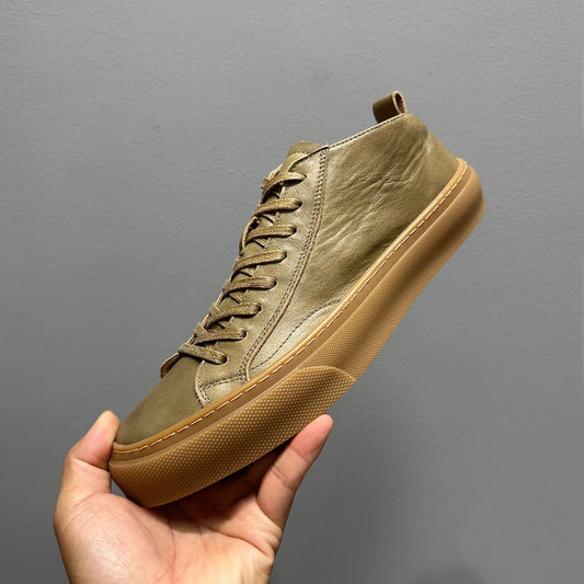 Genuine Leather High-Top Round Toe Durable Lightweight Breathable Warm Casual Sneakers Men Solid Color Autumn Winter 2025