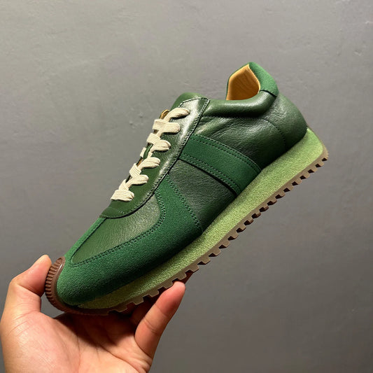 QHCCID Green Leather Sneakers Low Heel Rubber Outsole Casual Men's Chunky Shoes