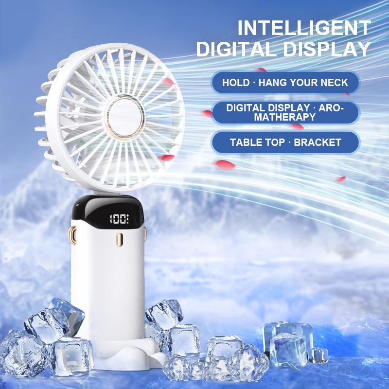 Mini Portable Fan Cute Design 3 Speed Personal Handheld fan and Desktop with Base Lightweight USB Rechargeable for Travel