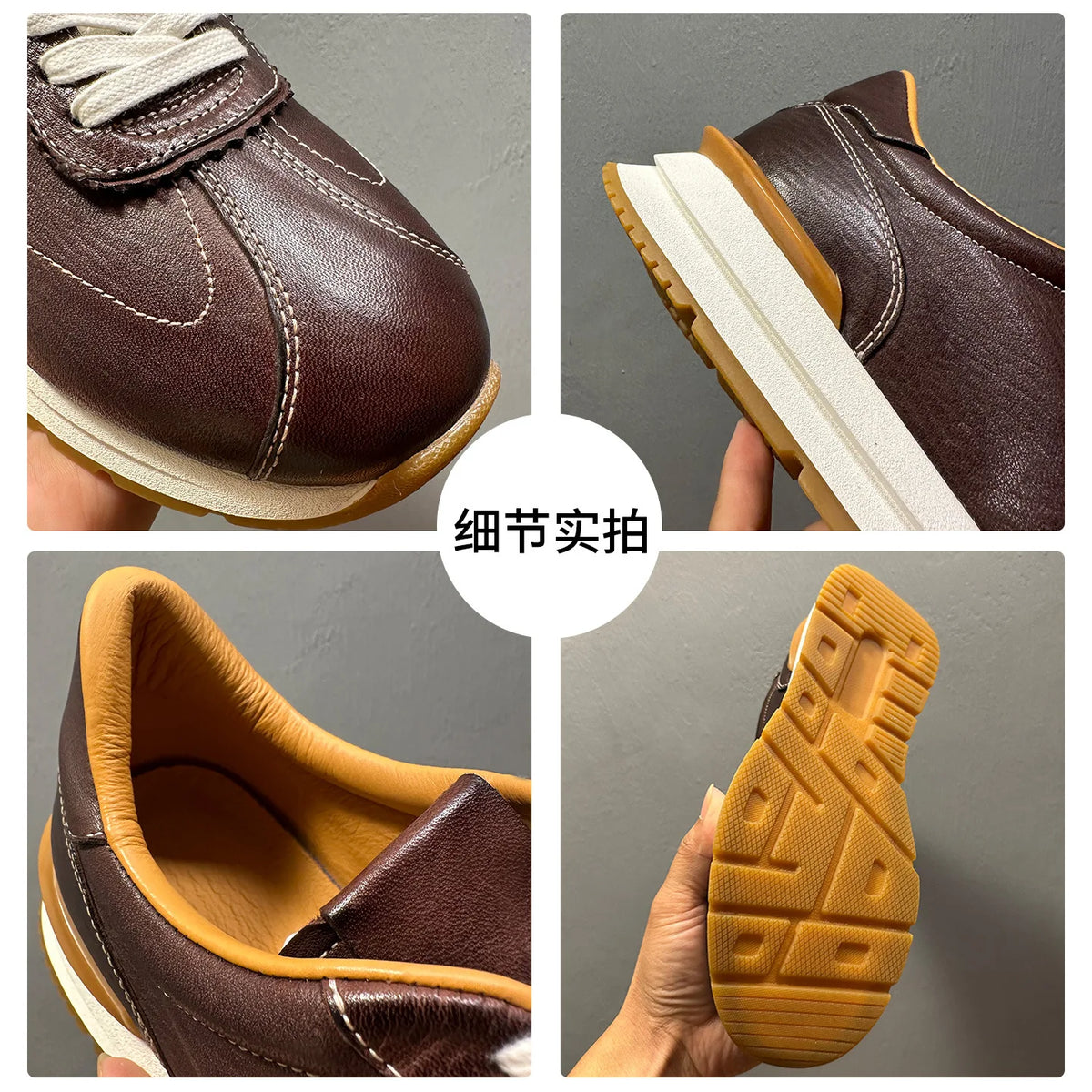 Men's Genuine Leather Casual Sneakers Dark Brown Soft Sole Daily Wear Walking Shoes