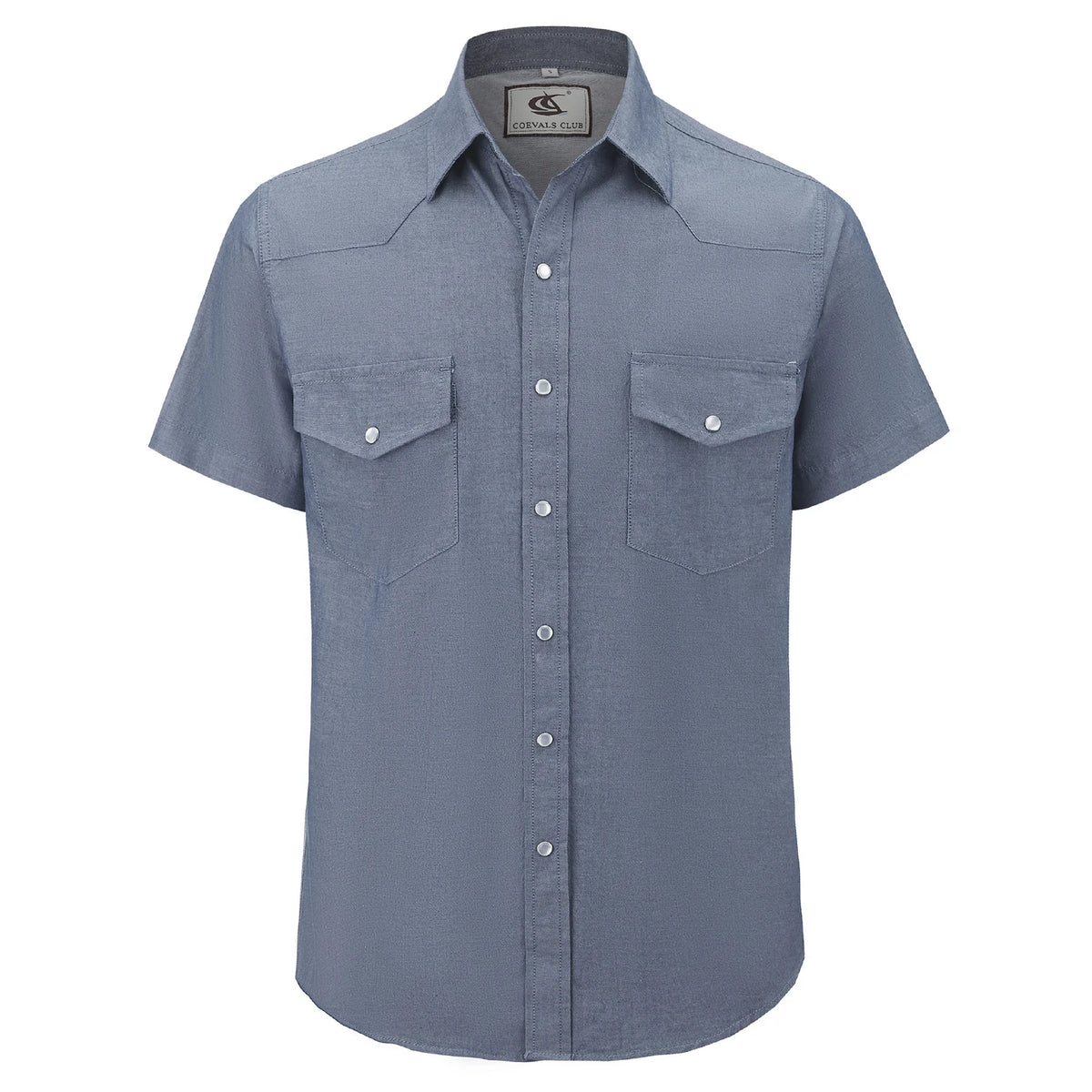 Mens Denim Western Cowboy Causal Pearl Snap Button up Short Sleeve Regular Fit Shirts