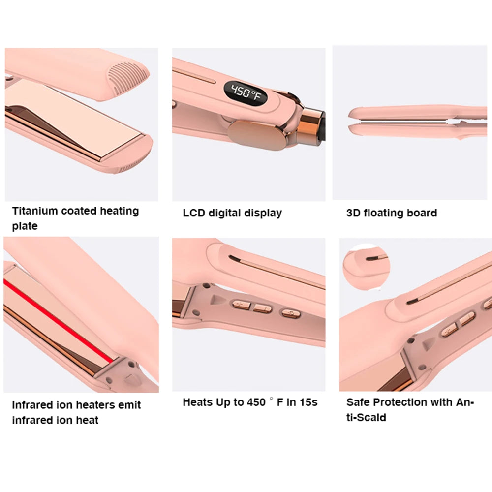 Ulelay Professional Infrared Hair Curler Straightener 480F Titanium MCH Fast Heating Flat Iron Negative Ion Electric Custom