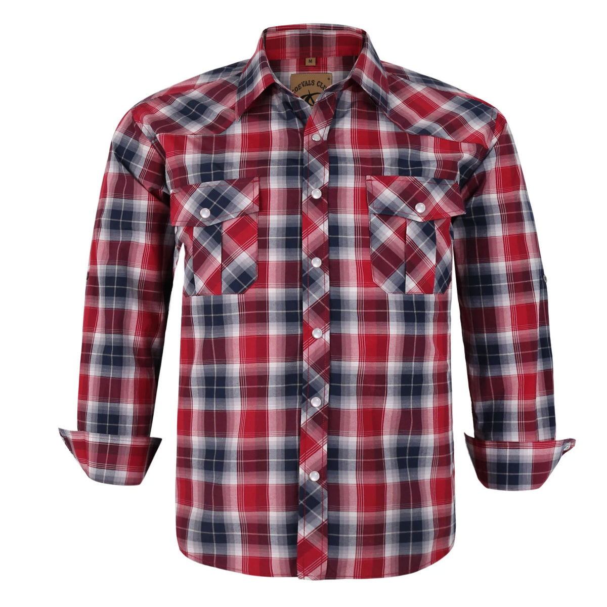Men's Western Cowboy Long Sleeve Pearl Snap Casual Plaid Work Shirts