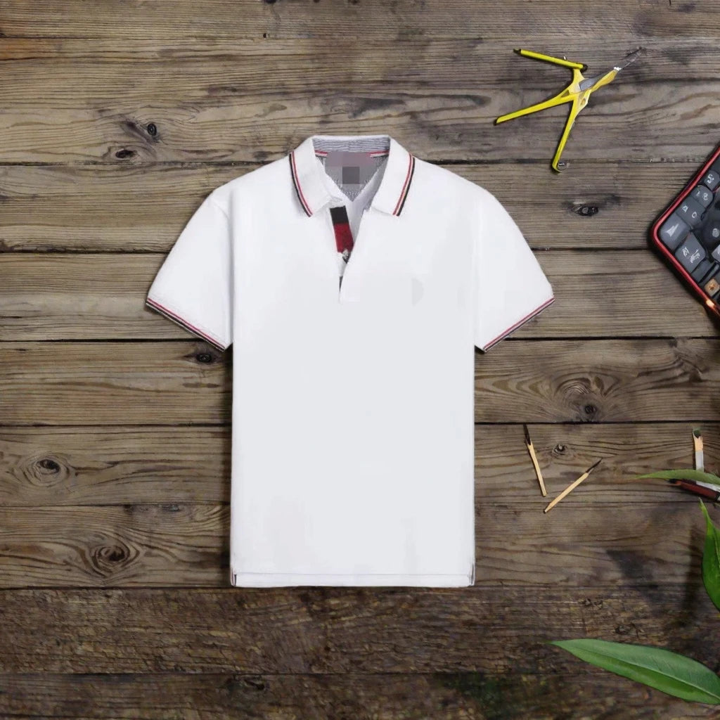 Men's High-End Casual Cotton Short Sleeve for Polo Shirt Solid White 3D Design Button Closure Sizes XXL to 6XL Woven Fabric